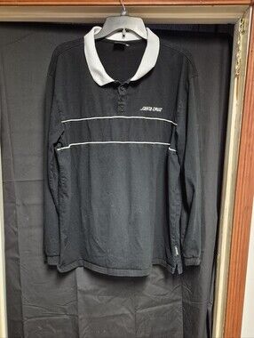 Santa Cruz Black Long-Sleeve Polo with White Collar and Piping
